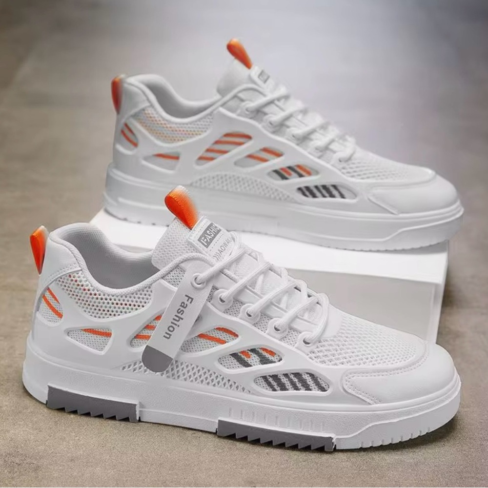Fashion Men's White and Orange Sneakers
